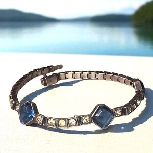 Antique Chapin & Hollister Sterling Silver Blue & Clear Rhinestone Bracelet